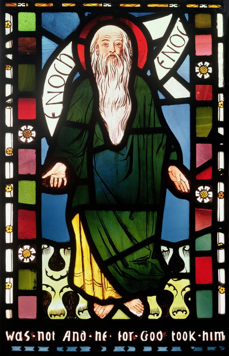 Abraham and Enoch, detail from the Creation Window, 1861 (stained glass) (see 120153)
