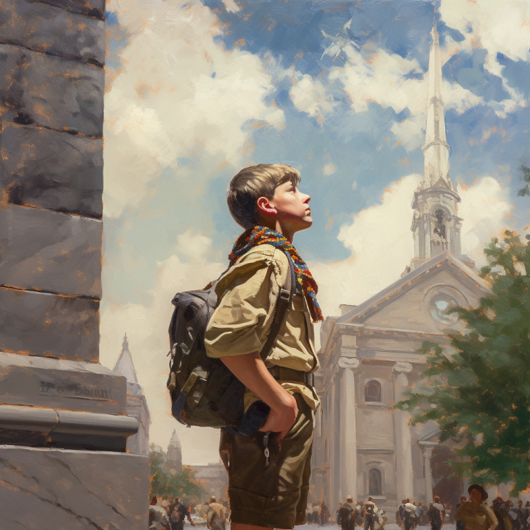 Christopher_A_painting_of_a_boy_scout_looking_up_toward_an_LDS__8d39c0db-6991-46be-89c9-e433f435dc2e