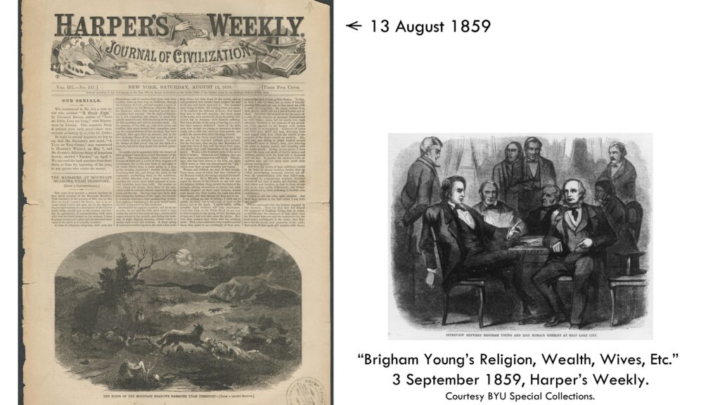 A picture of Harper's Weekly newspaper and a cutaway of a story on Brigham Young