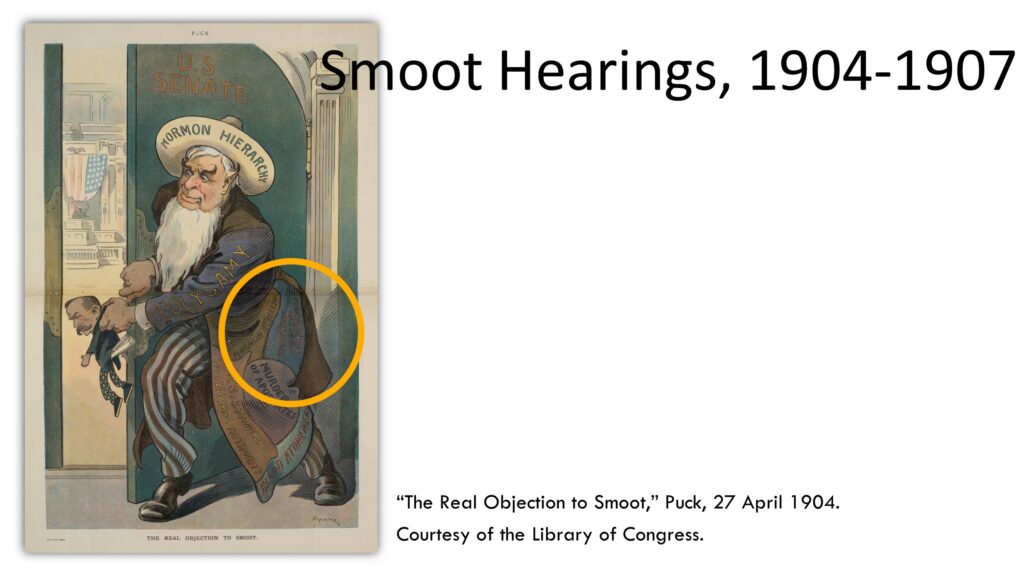 A political cartoon "The Real Objection to Smoot"