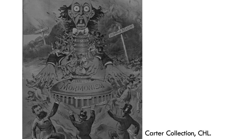 "Creepy patriarch in the box" a political cartoon made to make mormons scarey